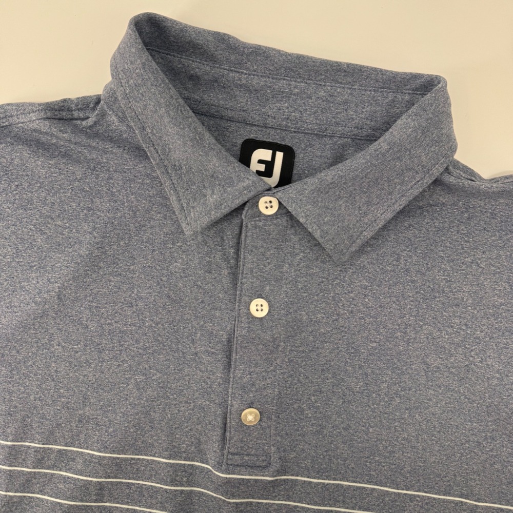 FootJoy‎ Polo Shirt Men 2XL Blue Striped Short Sleeve Performance Golf Top